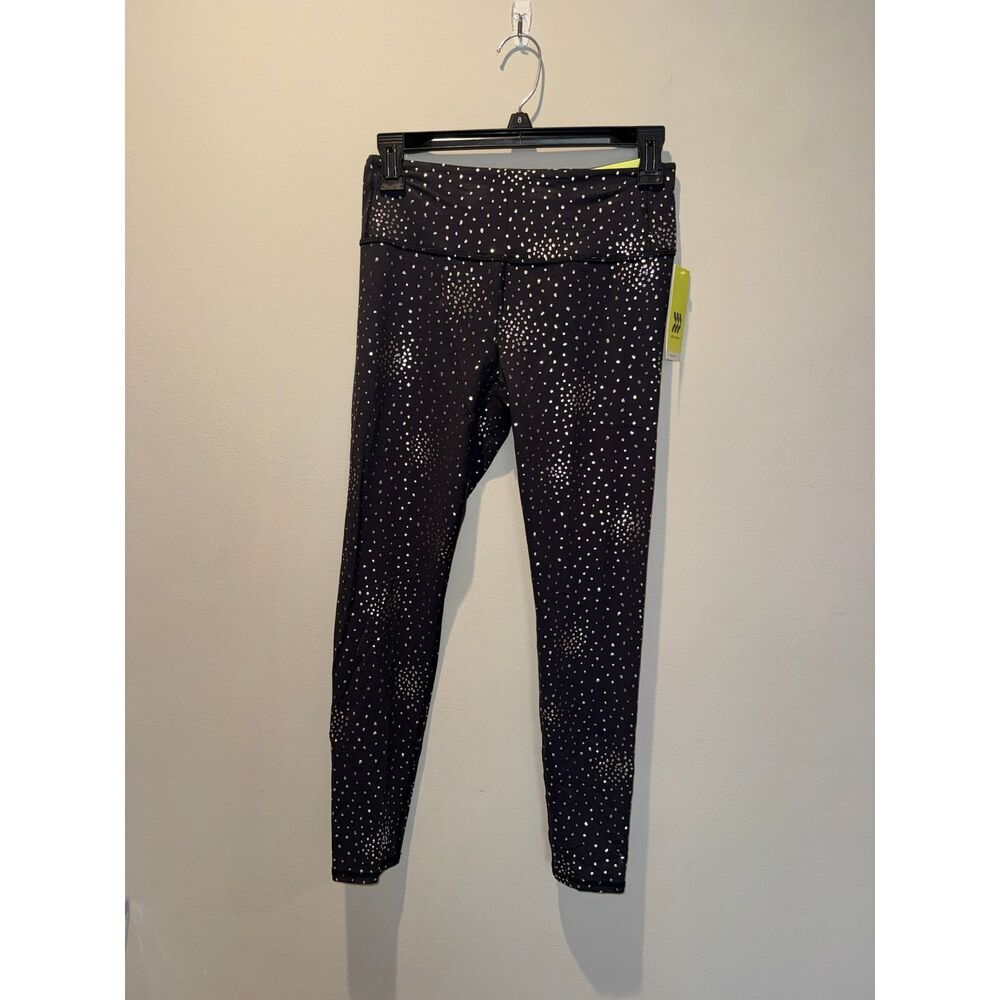All In Motion Girls XL 14 Everyday Soft High Rise Leggings Black Silver Foil Dot